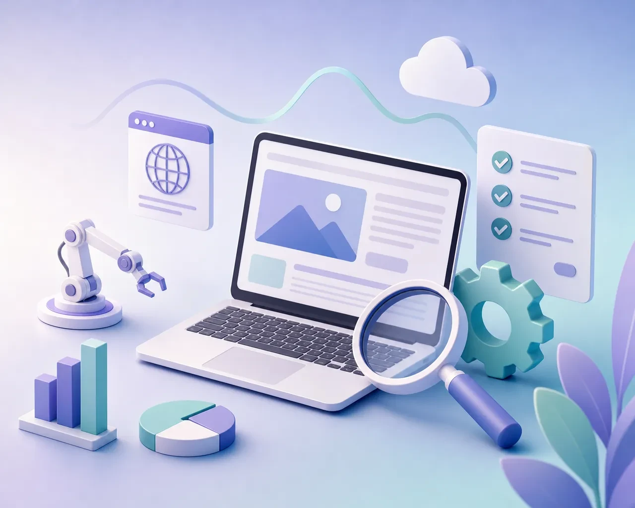 Ноутбук, поисковая лупа и инструменты технического SEO